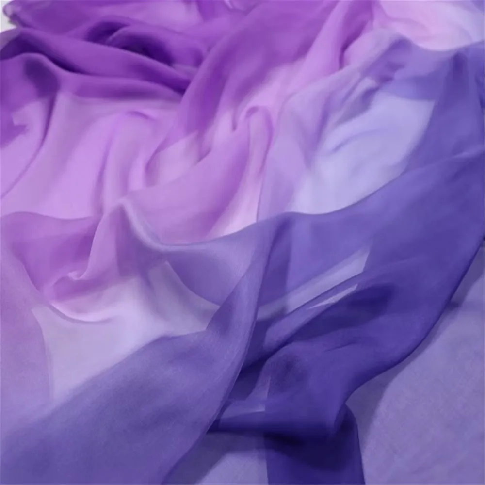 High Quality Sheer Soft 100% Gradient Color Ombre Natural Silk Chiffon Fabric for Girl Fashion Spring Dress