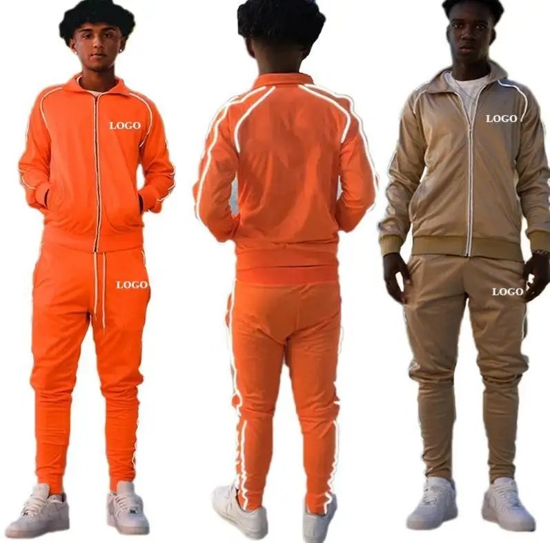 Custom Stripe Sweatsuit Joggers 2 Piece Sets Zipper Jogging Suits 3m Reflective Tracksuits For Men