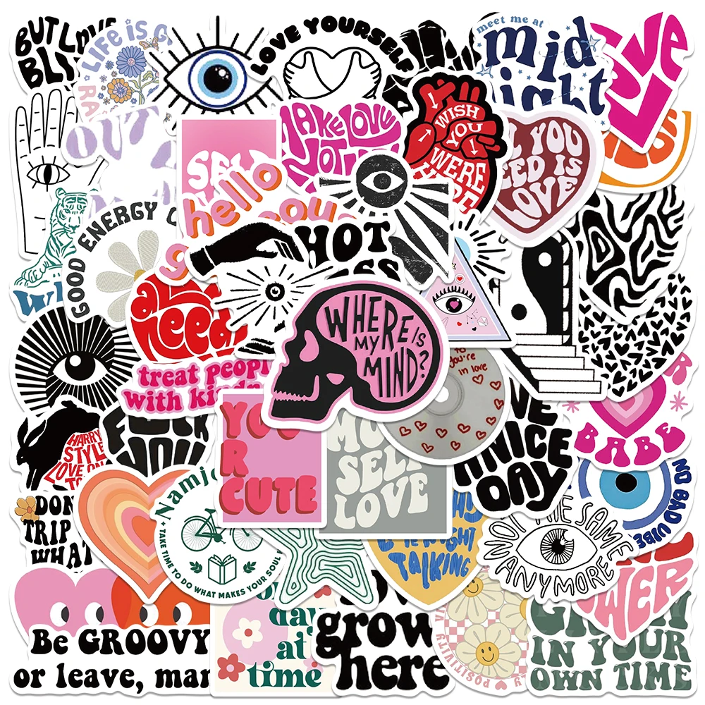 50pcs Inspirational English Phrases Sticker for Decoration Notebook Scrapbooking Stationery Phone Case Waterproof Graffiti Decal