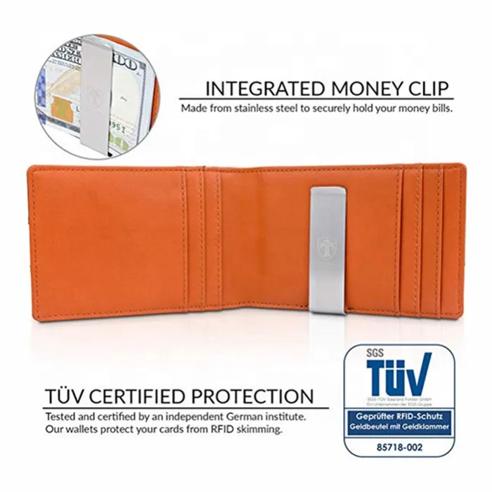Men Wallet Slim Front Pocket RFID Blocking Leather Money Clip Wallet