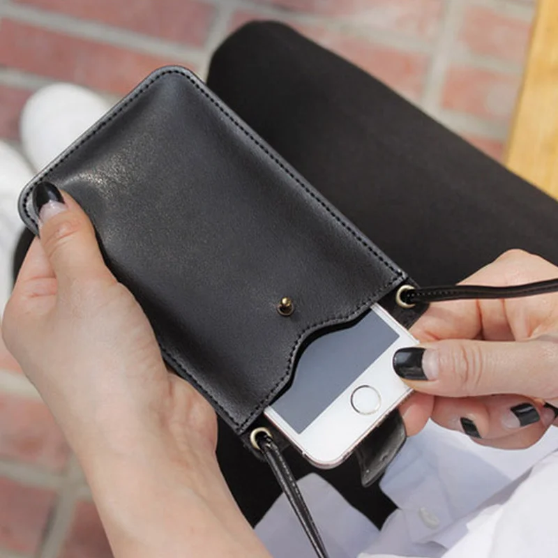 Chic Leather Phone Pouch Case Portable Phone Bags Smartphone Holder Crossbody Bag