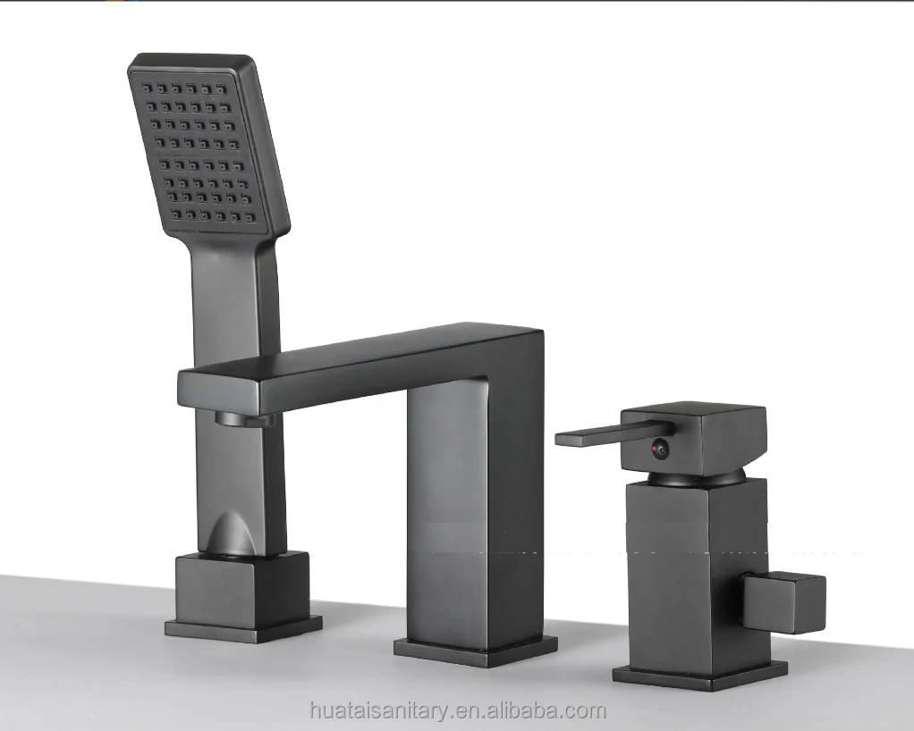 deck mount mounted tap gold black widespread tub faucet on bathtub brass 4 hole bath shower mixer