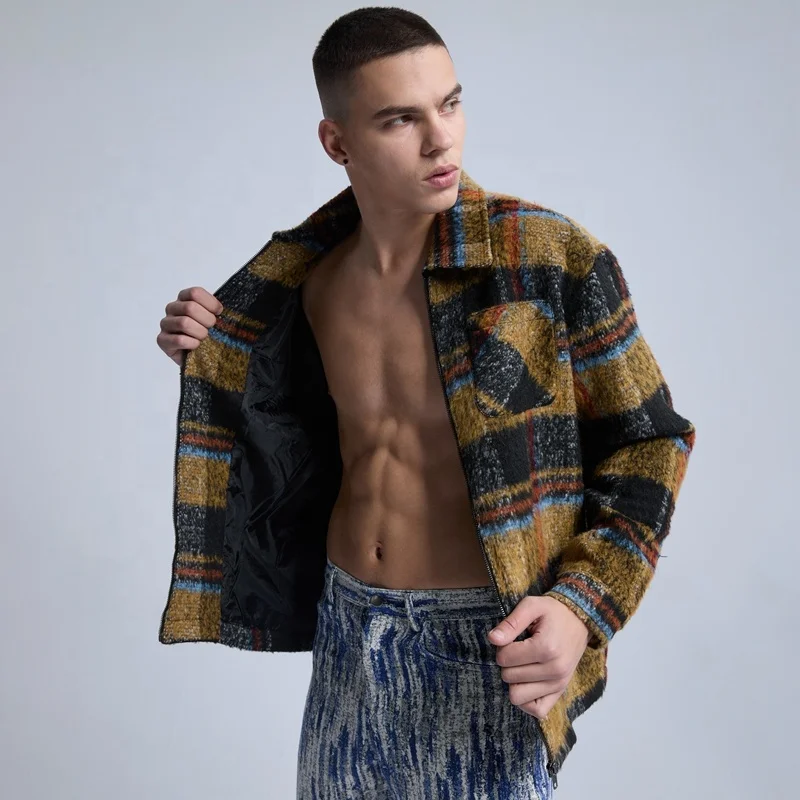 Rainbow Spray Custom Checker Plaid Jacket Mens Sherpa Jacket