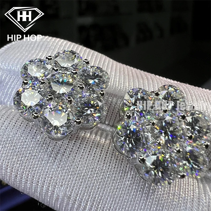 Classic Mossanite Luxury Jewelry Screw Back Earrings Solid 14K Gold 925 Silver 15mm VVS Moissanite Flower Stud Earrings