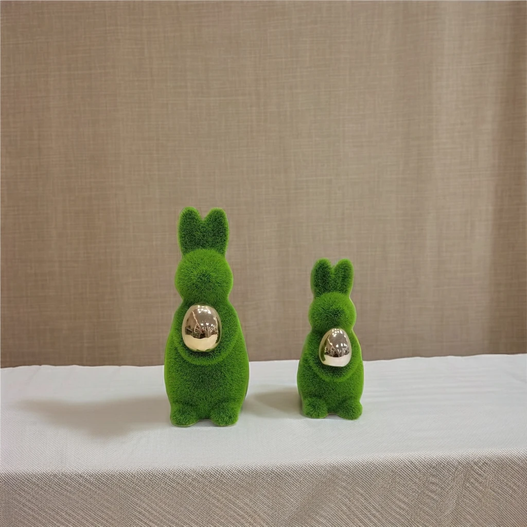 Easter Rabbit with velvet and flocking  Figurines Kids Gifts Table Accessories  decaorative objects