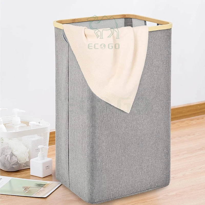X-Large Foldable Laundry Basket With Bamboo Handles, Collapsible Laundry Hamper For Storage,Clothes