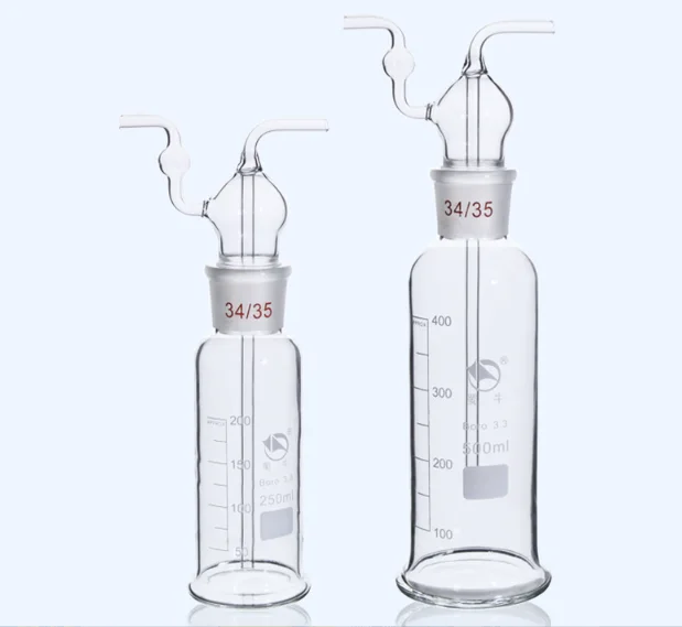 Glass dual open lab bottle glassware Lab Gas Washing Bottles Laboratory Gas Wash Bottle