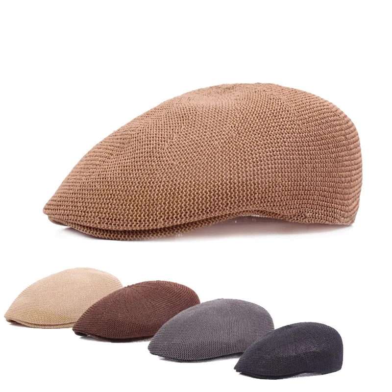 Men Women Breathable Summer Straw Sun Hat Beret Newsboy Hat Net Couple Duck Grass Straw Cap Forward Breathable Cabbie Flat Cap