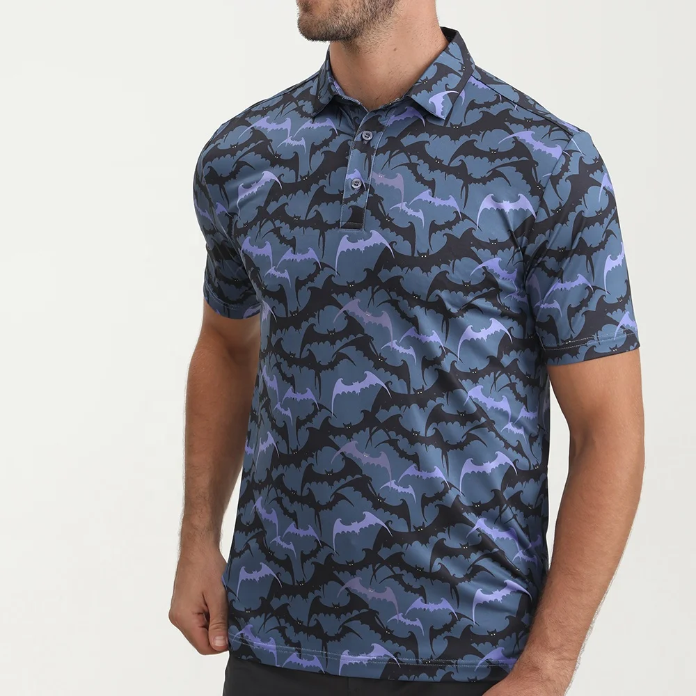 2024 Golthan Custom Logo Embroidered Dry Fit Hallowmas Day American Apparel All Over Sublimation Printing Golf Polo Shirt