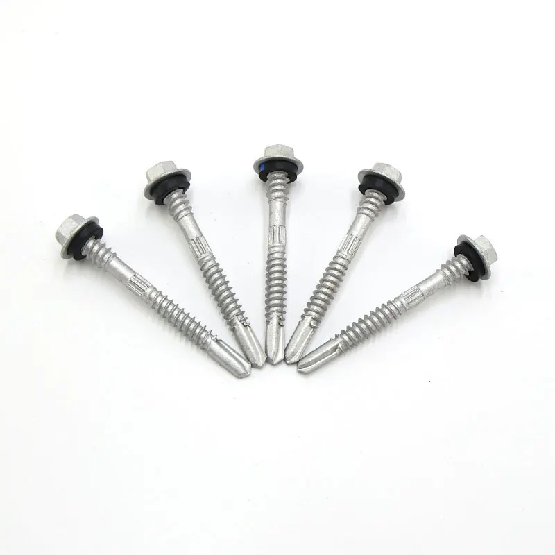High Strength Xylan Ruspert Plated Double Thread Flange Hexagon Hex Head Self Drilling Screw With Washer