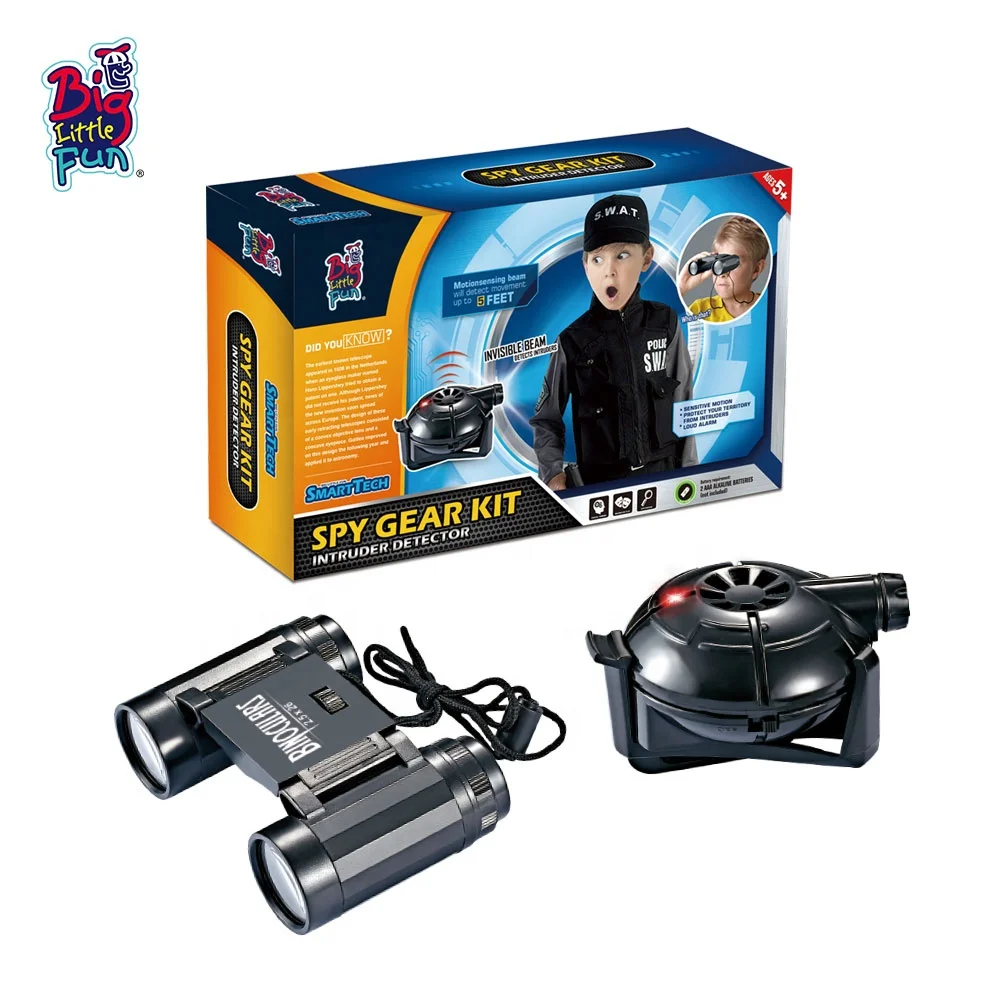 Role playing detective game sensor alarm with plastic toy binocular spy gadgets for kids