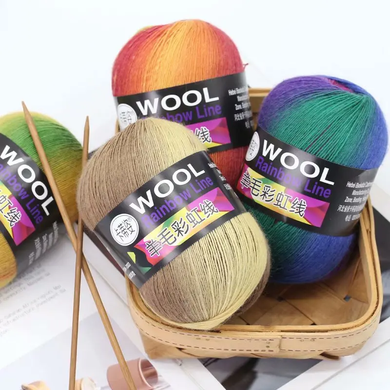 Fashion Rainbow Color Dye Thick Warm Merino Wool yak Yarn for Machine Hand Knitting Scarf Crochet Knit Sweaters