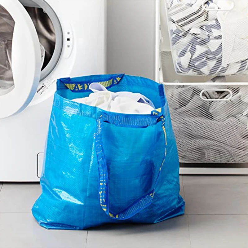 Custom Logo Heavy Duty Blue PP Woven Large Shopping Bag Moving Polypropylene Bags Tote Bag for Carrier Storage Organizer