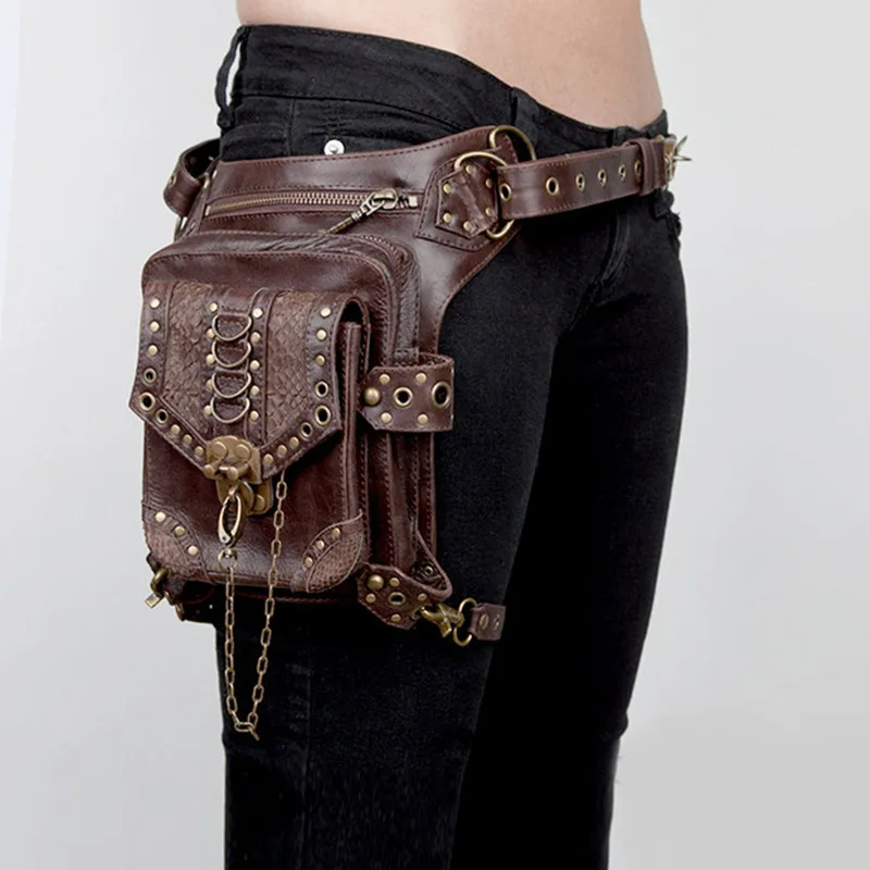 Steampunk Belt Bag Outdoor Patchwork Biker Riding Tool Belt Bag Rivet Tactical Leg Bag for women and man