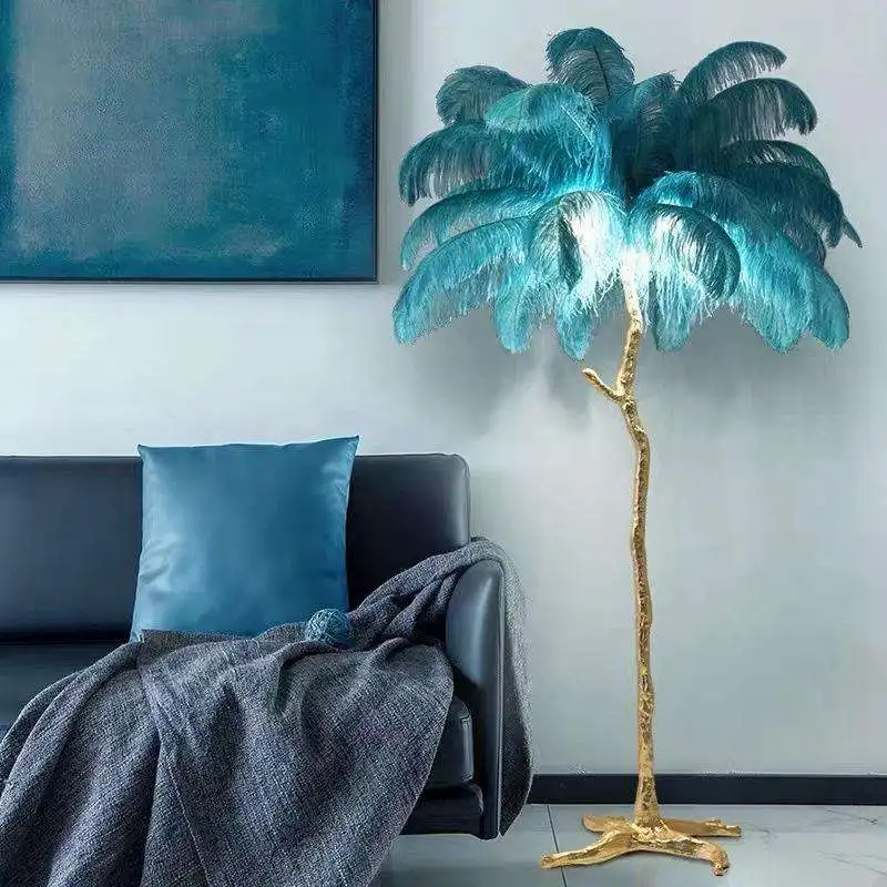 Nordic Minimalist Feather Bedroom Living Room Decor Lighting Resin Floor Light Led Standing Ostrich Feather Floor Lamp