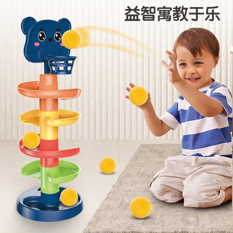 Toys Rolling Ball Pile Tower Early Educational Toy For Babies Rotating Track Educational Baby Gift For Children Stacking Toy