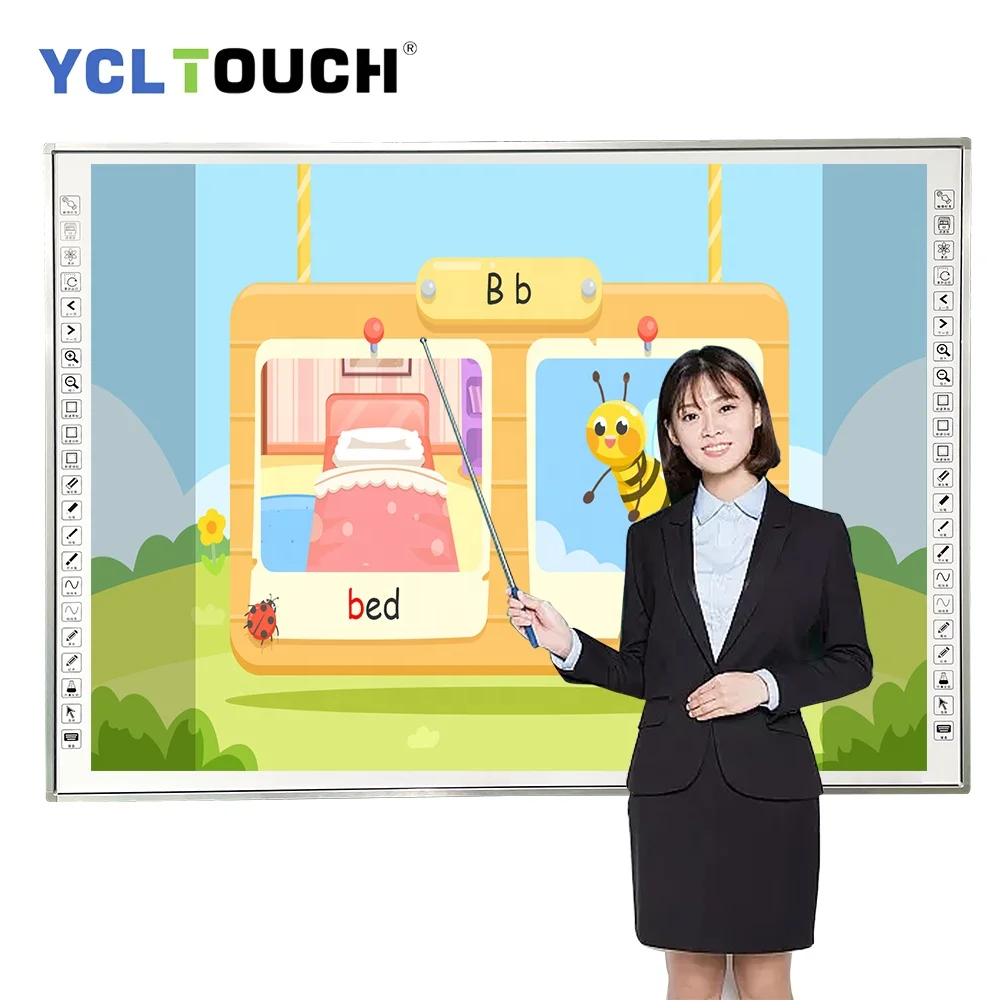 YCLTOUCH 86 Inch Finger Touch 20 Points Interactive Whiteboard Smart Whiteboard Interactive Whiteboard with Projector Lacquered