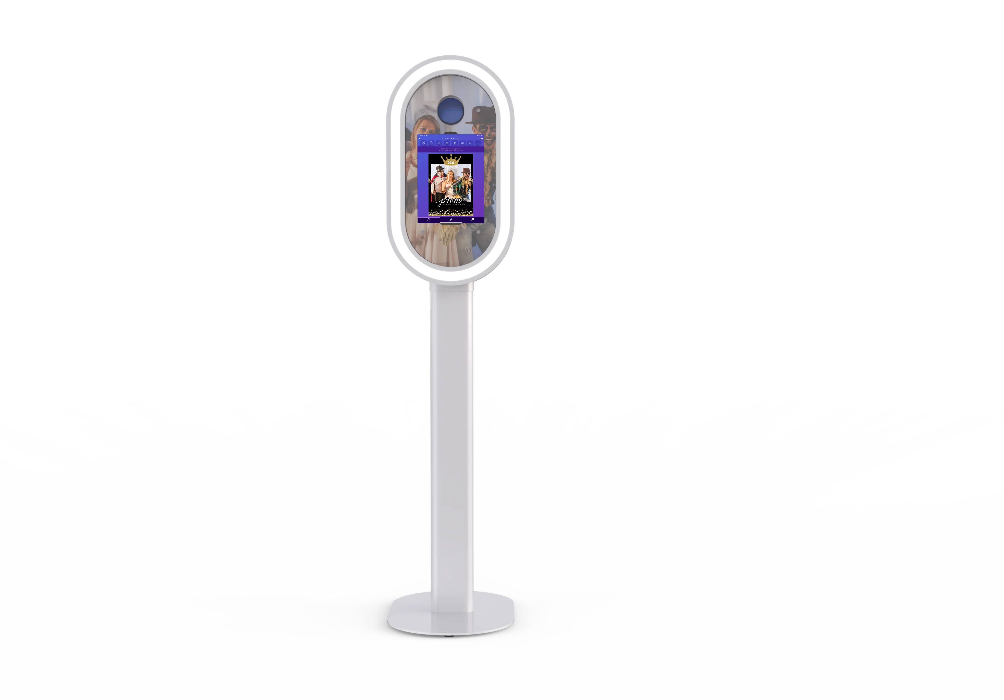 Trending Popular Oval dslr Photo Booth with RGB Ring Light on Both Sides Photo Kiosk Booth with Umbrella flash light