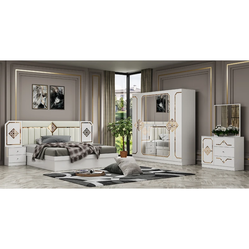 Foshan Wholesale Cheap Luxury Double King Size Bed Room Set Modern Home Complete Wooden  Frame Bedroom Sets Furniture