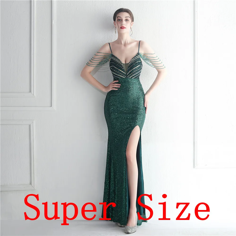19939-S# ready stock foreign trade dress Star red carpet formal occasion craft beaded Fat Lady Dress Plus Size Dress Super Size