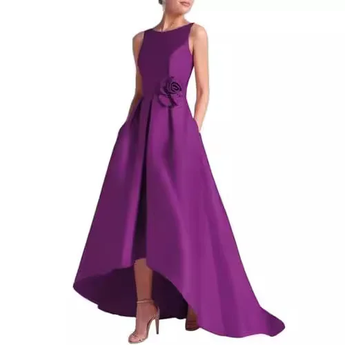 S1852R New sweet sleeveless satin fashion silky high quality flower pretty evening dress