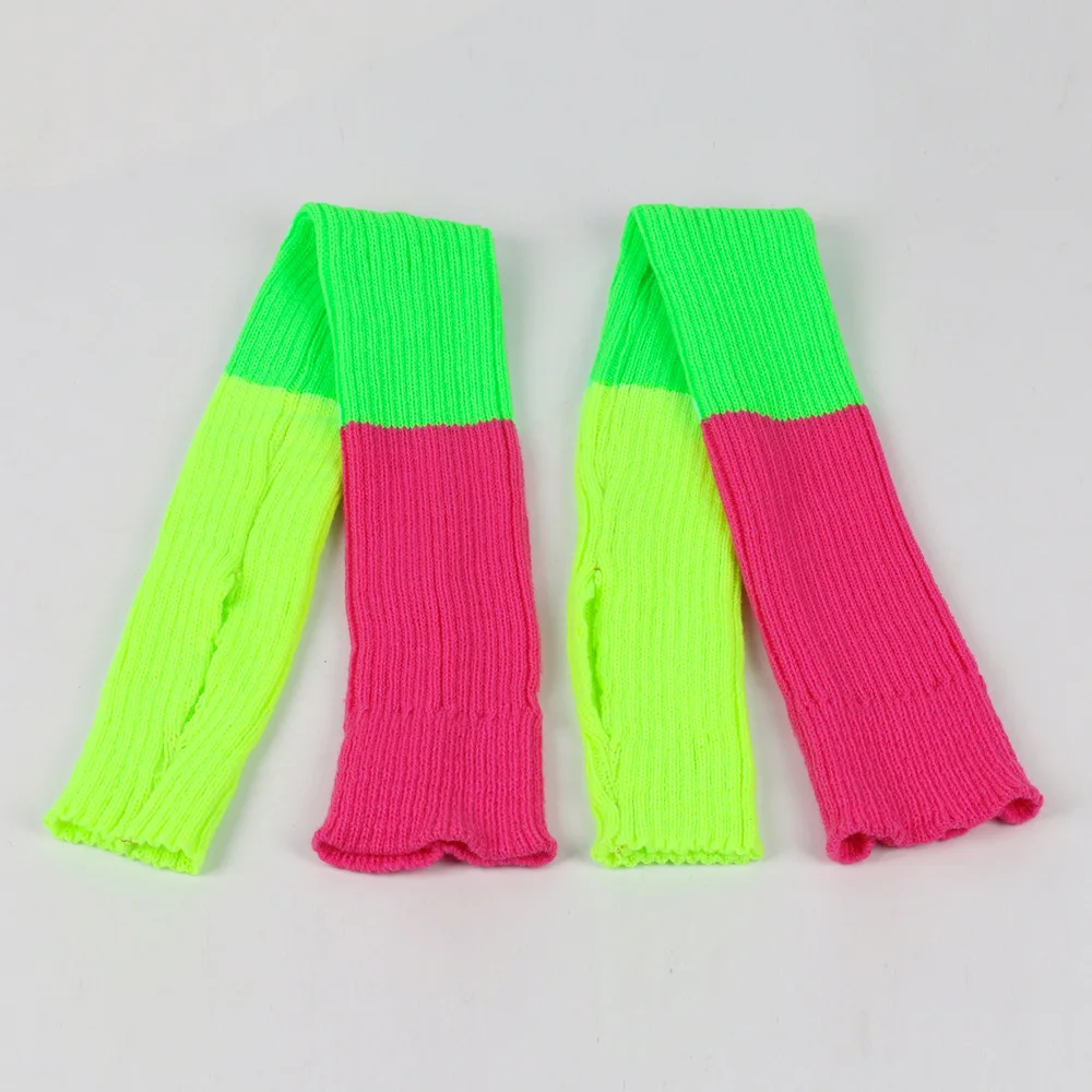 80s Ribbed Boot Acrylic Leg Warmers Winter Over Knee High Footless Socks Fashion Knit Neon Knit Long Leg Warmer for Women Girl
