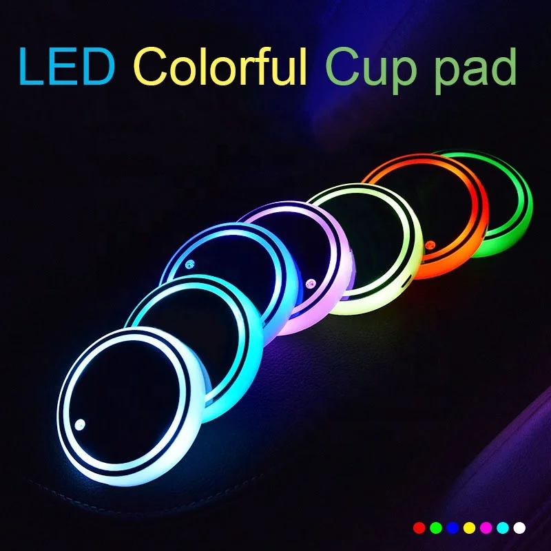 7 Colorful Changing Light Car Cup Holder LED Mat Coaster Pad Accessories customized logo