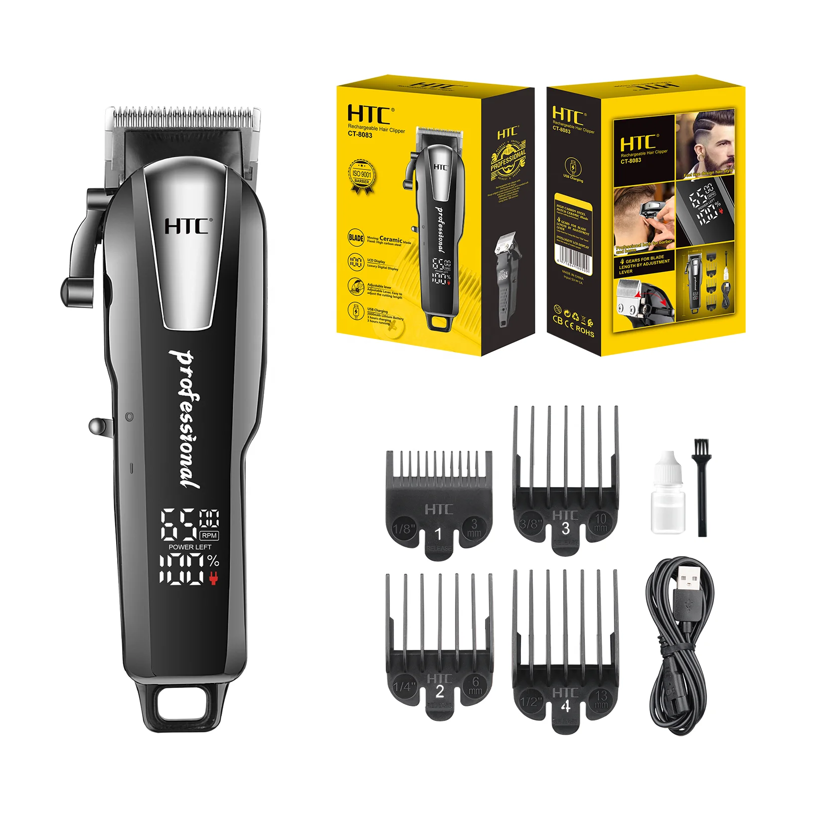 HTC CT-8083 Ceramic Blade Hair Clipper Barber Luxury Digital Display Hair Clipper Professional Constant Voltage