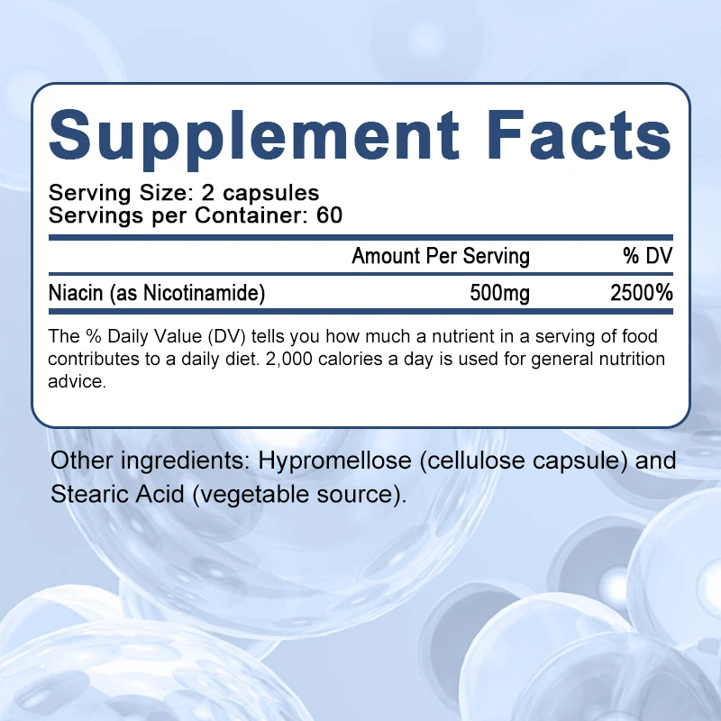 60 шт. Водорастворимые витамины группы B ниацин Ниацинамид капсула для здоровья кожи