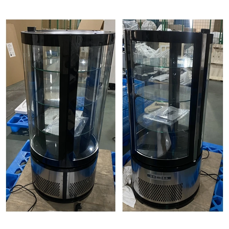 105L Automatic defrost Digital Cylinder Cake Showcase Dessert Counter Top Fridge Four Sides Glass Door Display Cooler