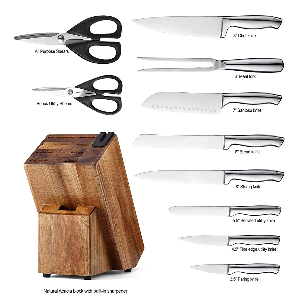  Amazon hot selling knives set 11 pieces german stainless steel kitchen knife chef with