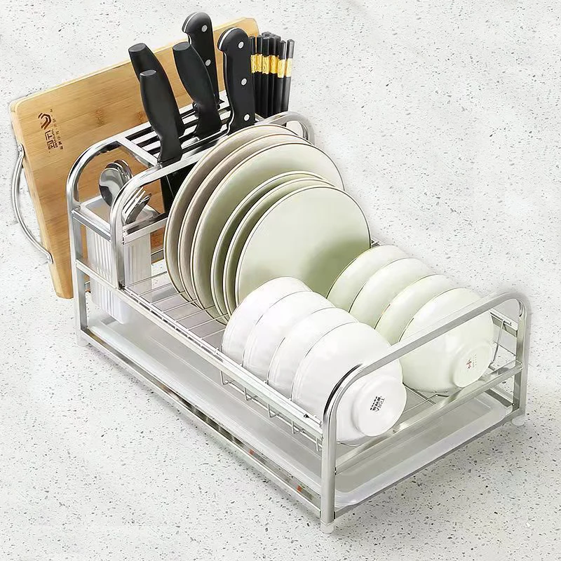 Manufacturer Adjustable 2 Tier Stainless Steel Kitchen Cabinet Dish Drying Drainer Tableware Drying Rack Dish Rack