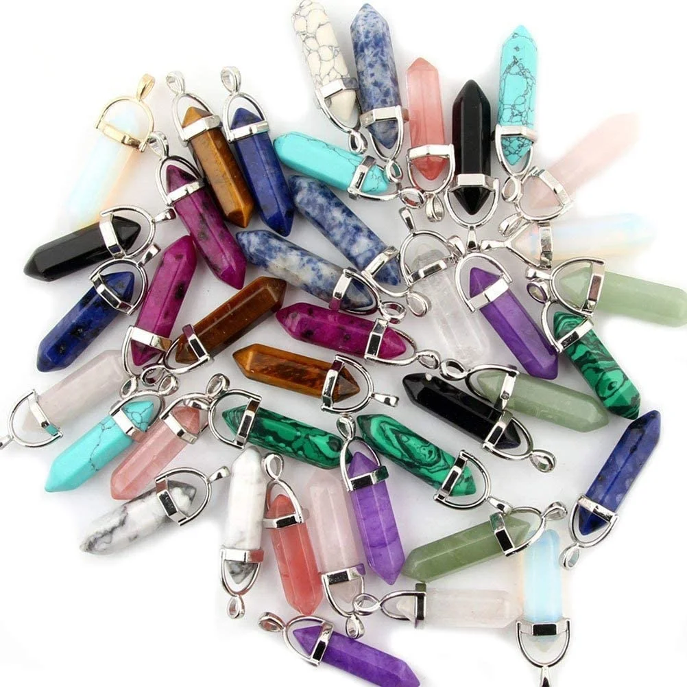 Multi Color Gem Bullet Meditation Therapy Tip Chakra Crystal Stone Random Color Pendant For Necklace Jewelry Making