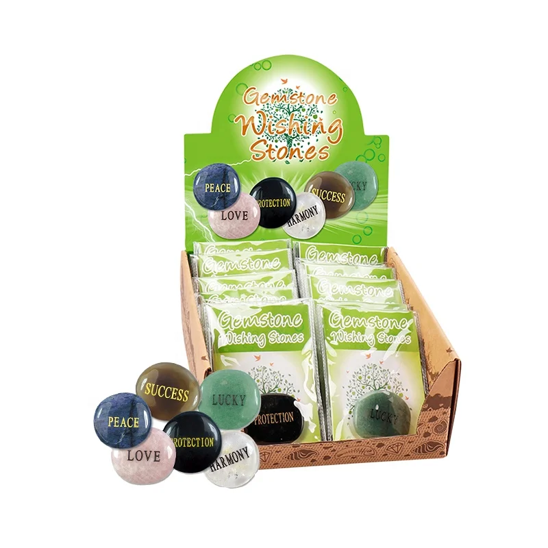 Wholesale Assorted Natural Agate Quartz Crystal Gemstone Engraved Zen Wishing Stone With Pvc Pouch