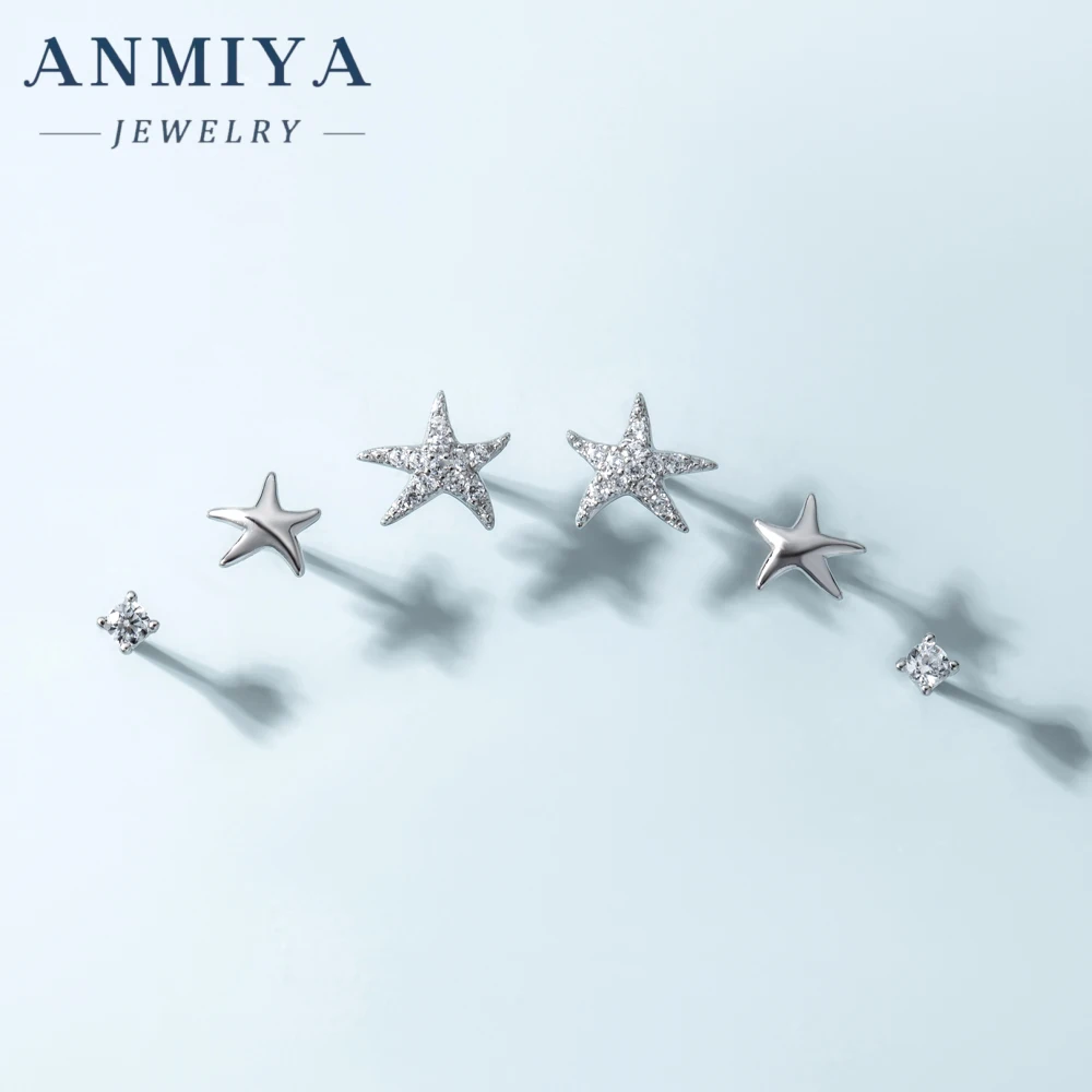 ANMIYA Summer Design Minimalist 925 Sterling Silver Starfish Stud Earrings Set For Women