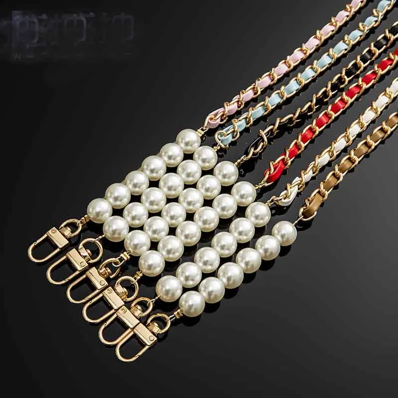 Leather Pearl Hand Chain DIY Mobile Phone Case Chain Lady Handbag Clip Leather Chain Bag Strap Bag Accessories