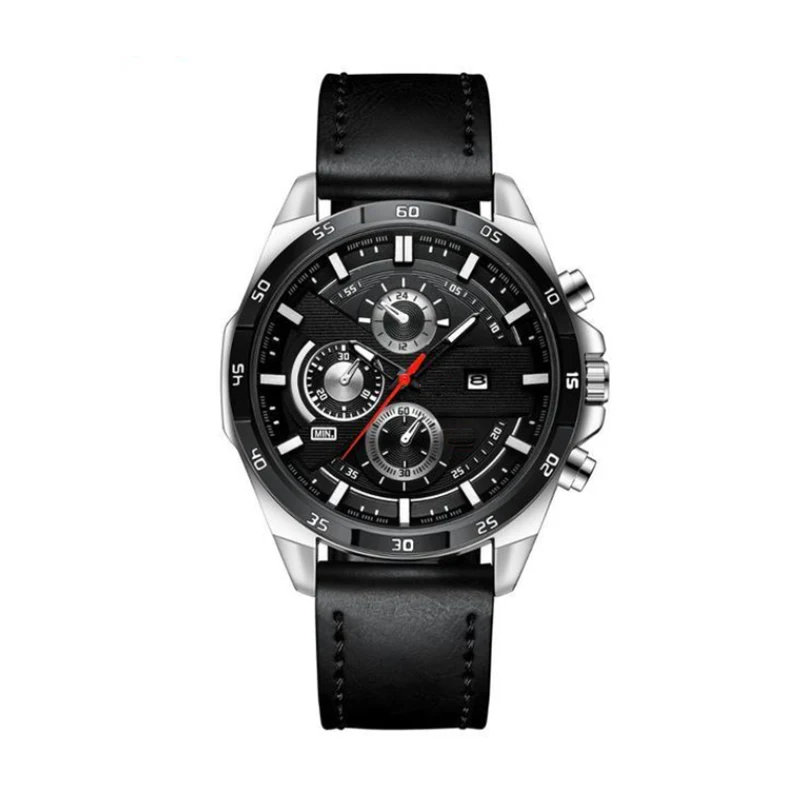 Good quality fashion minimalist vintage leather style strap wrist watch analog date stainless steel man watch