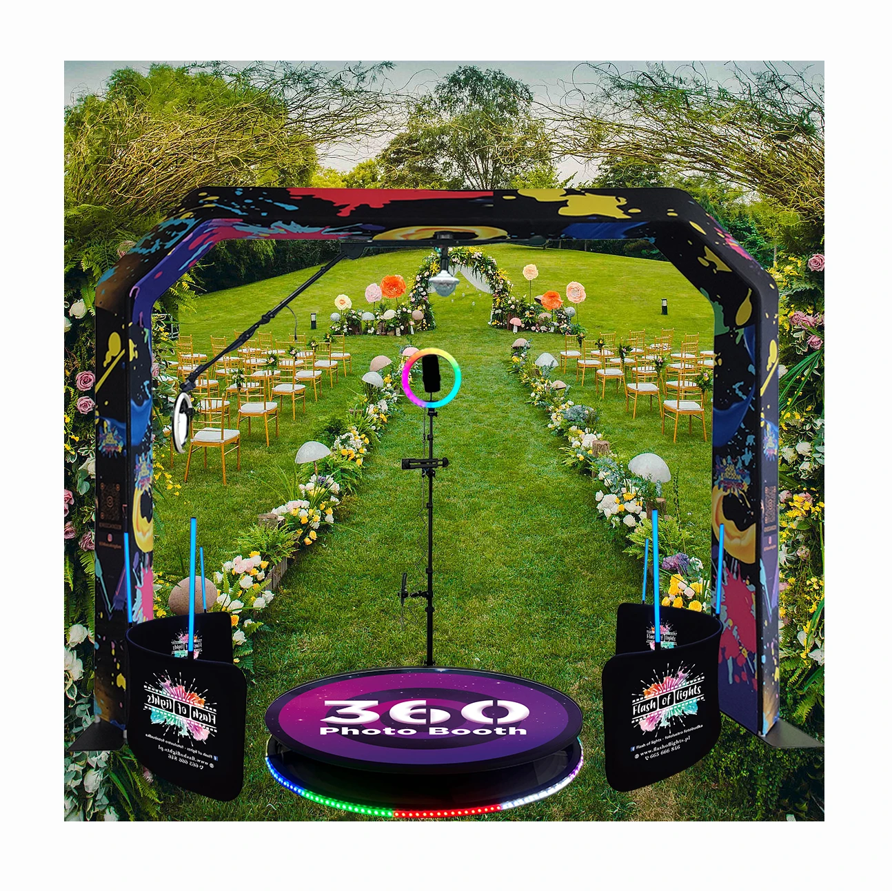 2023 Fashion Popular Photo Booth 360 Cheap with Props Free Accessories 360 Photo Booth For 4 People with Led Fill Light