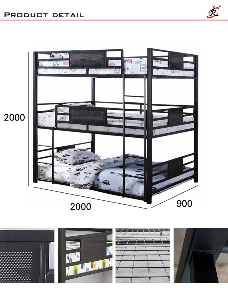 Modern Wooden Bed Furniture 3 Tier Kids Bed Triple Bunk Bed for Child Metal 10 Sets 10 Years on Normal Use ISO9000 & ISO14001