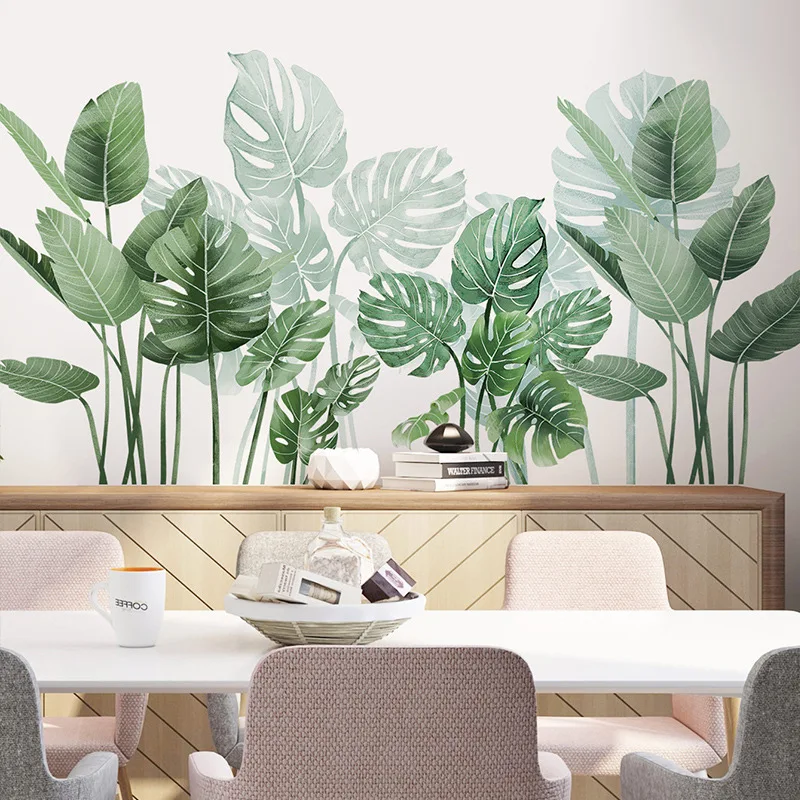 Removable Vinyl Green Leaf Wall Stickers for Living room Bedroom Wall Decoration Self-adhesive DIY  wall sticker decoration