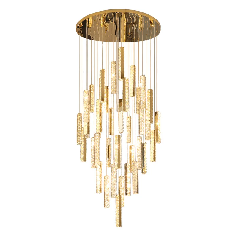 Nordic Style Drop Light Crystal Pendant Lights Luxury Long Office K9 Crystal Chandelier High Ceiling Lighting for Villa Stairs