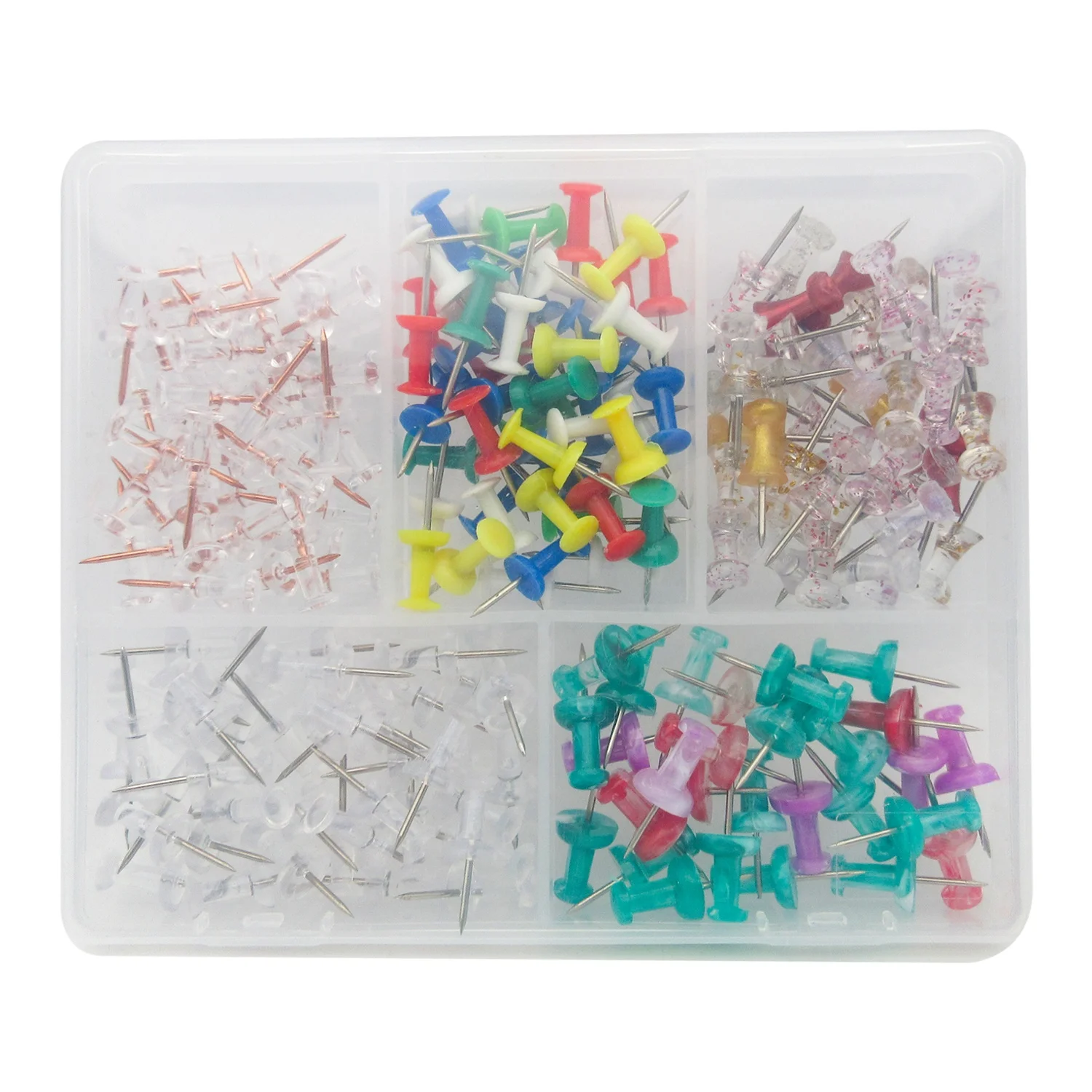 Various shapes and colors office plastic novelty golden rose colorful push pins and thumb tacks box packing for home daily used
