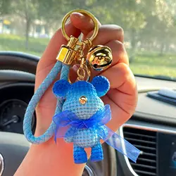 Cute Doll Keychain Custom Tie Bear Backpack Pendant Resin Material Braided Keychain For Women