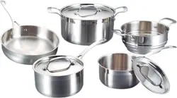 Heat resistant stainless steel noodle cooking pot and pan cookware set with flat lid