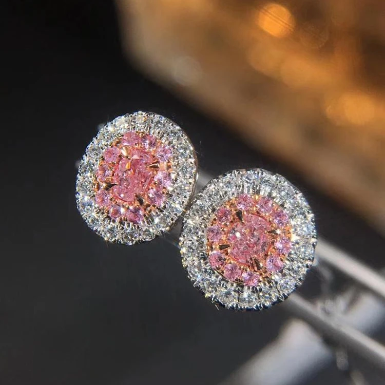 AGL 18K Solid K White Gold  Wholesales Oval Cut Pink Diamond Nature Stud Earrings Jewelry