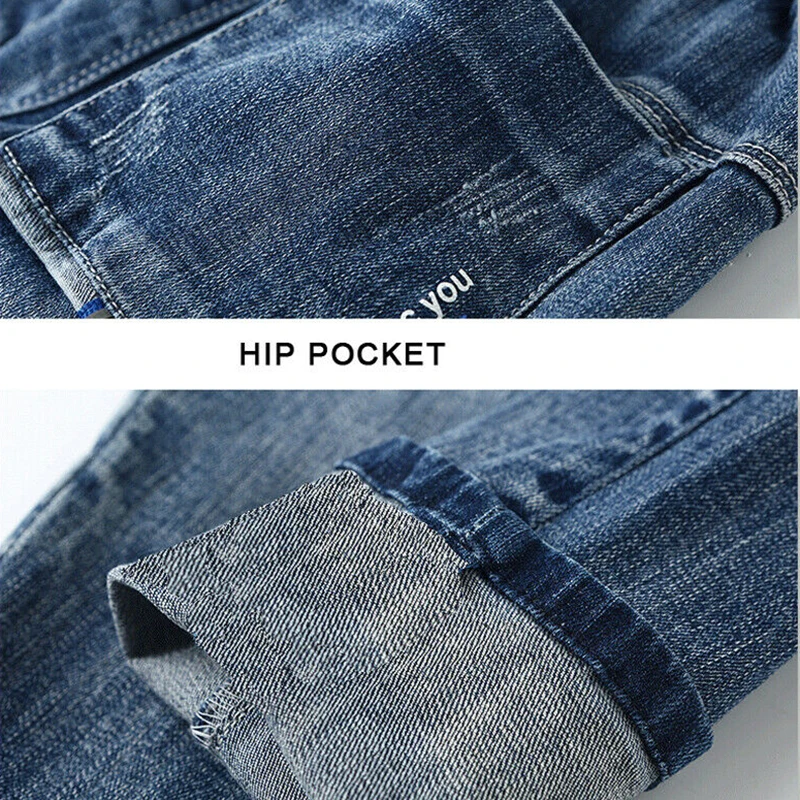 Wholesale Bulk Kids Jeans Denim Pants Children Soft Comfortable Stretch Elastic Waist Trousers Loose Small Foot Button Casual