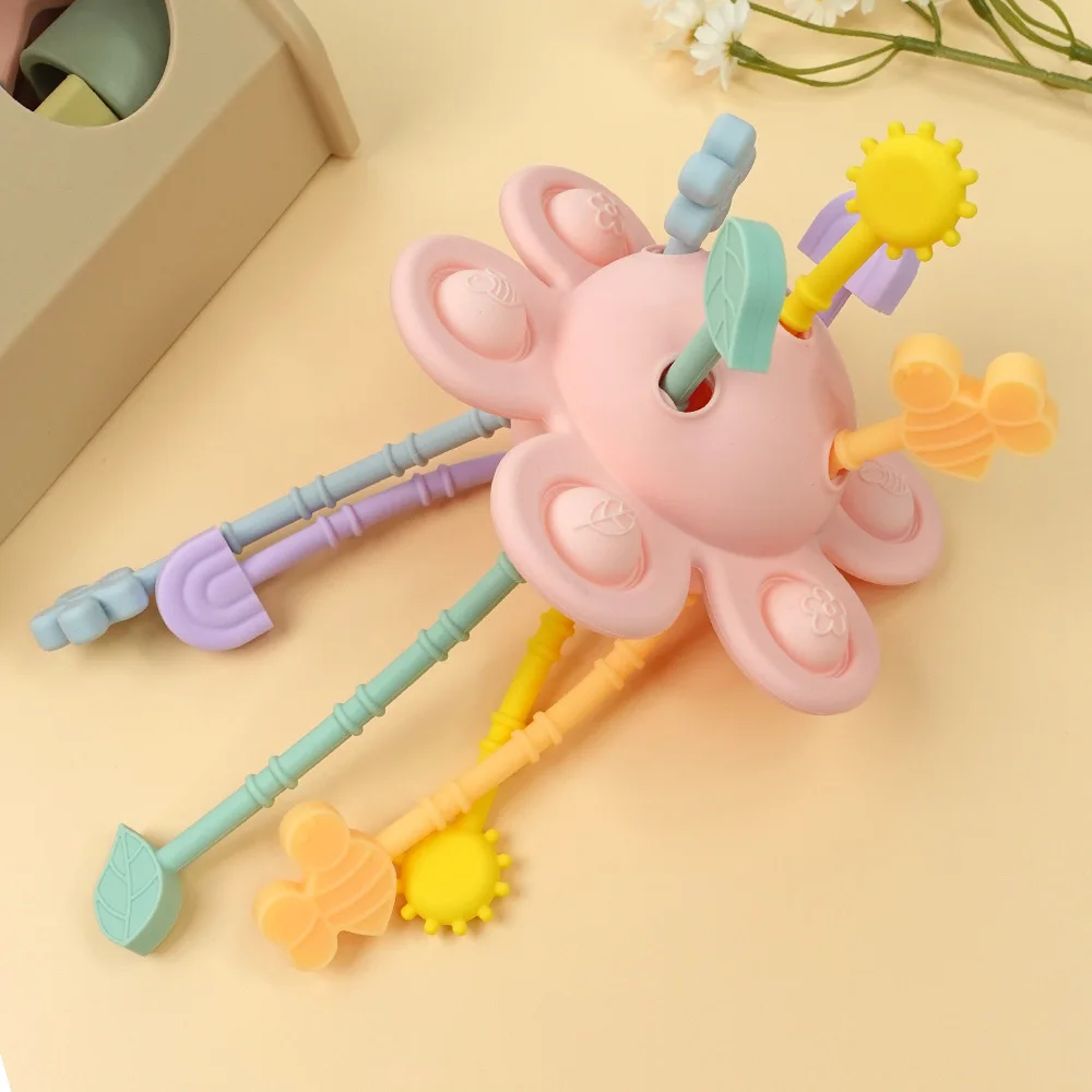 Feed Grade Free Bpa Baby Silicone Toy String Interactive Toy Sensory Montessori Travel Pull String Toys