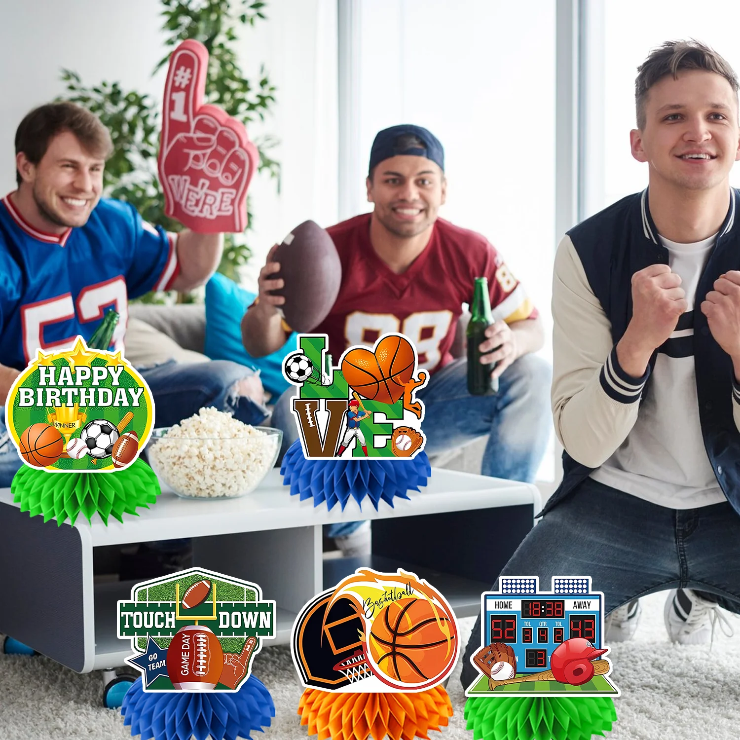 9 Pcs Sports Theme Birthday Honeycomb Centerpieces Decorations Party Supplies