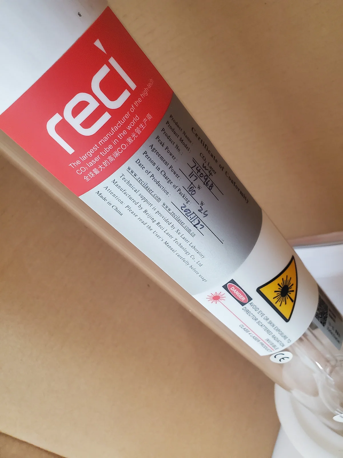 Laser Equipment Parts RECI Yongli Co2 Laser Tube 60w 80w 100w 130w 150w