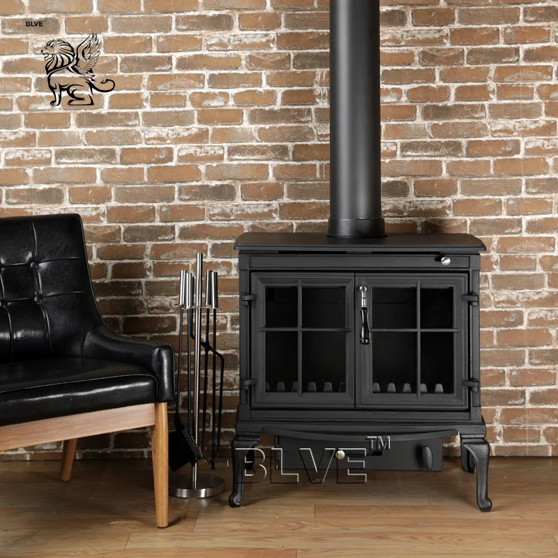 BLVE Modern Design Cast Iron Stoves Firewood Burning Heaters Unique Freestanding Fireplace Indoor Wood Burning